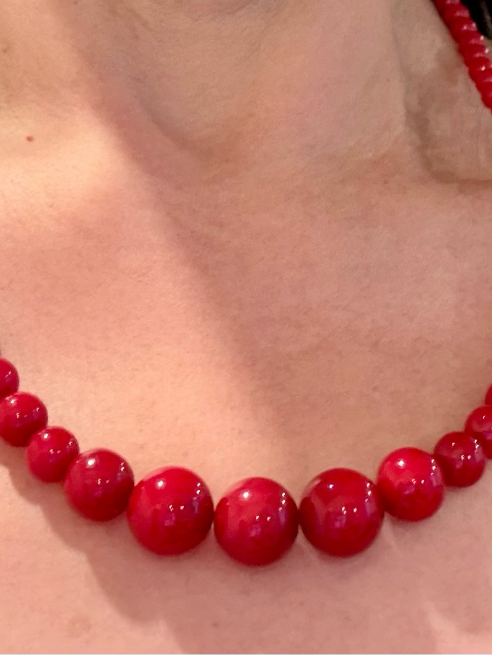 Vintage 1930 Bold Red Graduated Bead Necklace with Sterling Silver Clasp